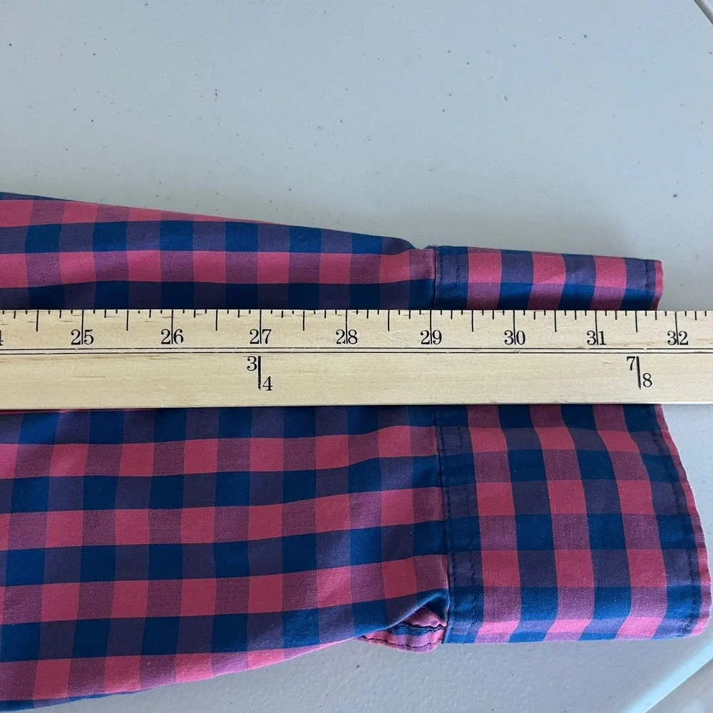 J.Crew Performance Slim Untucked Shirt Mens XL Pink Navy Blue Gingham Check